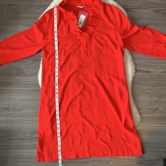 New! Crown & Ivy Red Ruffle Neck Shift Dress Size Small - Picture 15 of 16